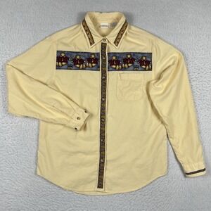 Cherokee Shirt Womens‎ Medium Yellow Orange Corduroy Bears Honey Tea Party VTG